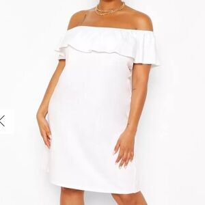 Boohoo Off Shoulder Thick Ruffle Shift Dress